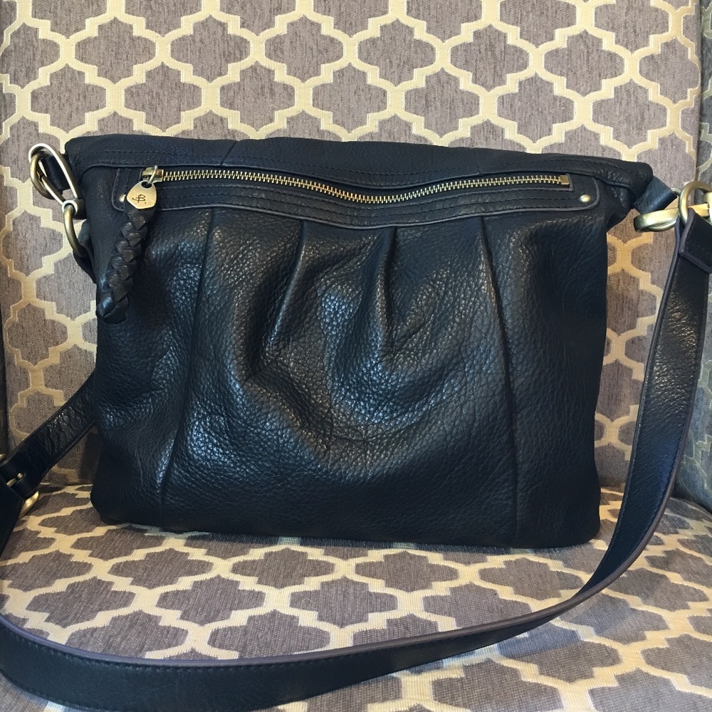 EUC Black Cross-Body Bag with Brass Chain Detail